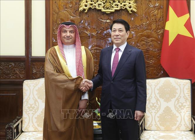 Chủ tịch nước Lương Cường tiếp Đại sứ Vương quốc Ả-rập Xê-út tại Việt Nam Thamer Mohammed al-Gosaibi. Ảnh: Lâm Khánh – TTXVN