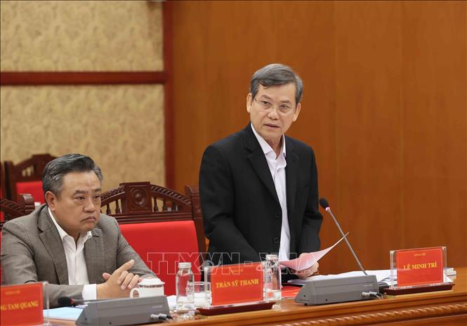 Đồng chí Lê Minh Trí, Ủy viên Bộ Chính trị, Bí thư Trung ương Đảng, Trưởng Ban Nội chính Trung ương, Phó Trưởng Ban Thường trực Ban Chỉ đạo Trung ương về phòng, chống tham nhũng, lãng phí, tiêu cực phát biểu. Ảnh: An Đăng - TTXVN