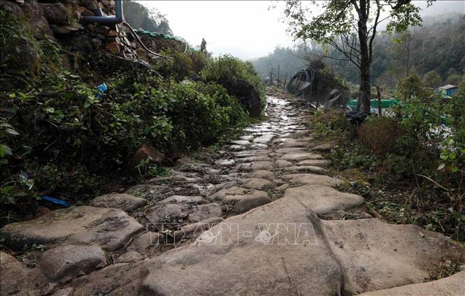Dấu tích của con đường đá cổ hơn 100 năm tuổi như chứng nhân của lịch sử. Ảnh: Quý Trung - TTXVN