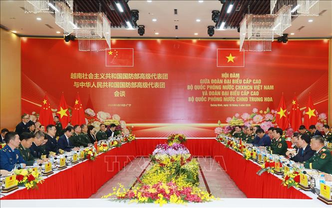 Hội đàm giữa Bộ trưởng Quốc phòng hai nước. Ảnh: Trọng Đức - TTXVN