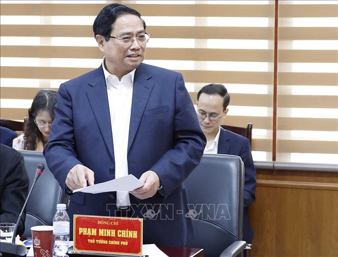 Thủ tướng Phạm Minh Chính phát biểu tại buổi làm việc. Ảnh: Thống Nhất – TTXVN