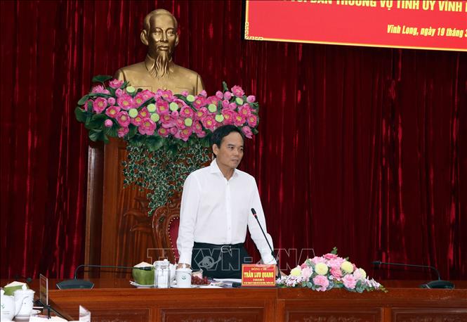 Ủy viên Bộ Chính trị, Bí thư Thành ủy Thành phố Hồ Chí Minh Trần Lưu Quang phát biểu tại buổi giám sát. Ảnh: Phạm Minh Tuấn-TTXVN.