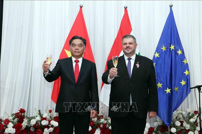 Vice Chairman of the HCM City People's Committee Nguyen Loc Ha (L) and Hungarian Consul General Lehocz Gabor at the event.  VNA Photo: Xuân Khu 