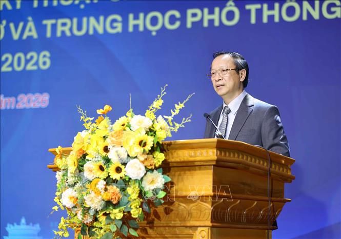 Thứ trưởng Thường trực Bộ Giáo dục và Đào tạo Phạm Ngọc Thưởng phát biểu. Ảnh: Thanh Tùng - TTXVN 