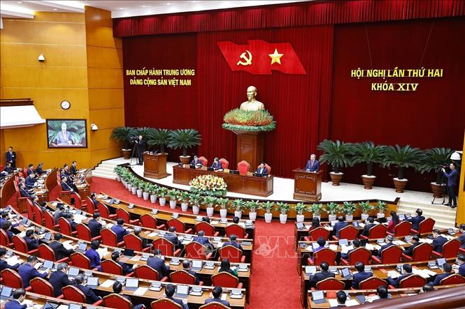 Phiên khai mạc Hội nghị lần thứ hai Ban Chấp hành Trung ương Đảng khoá XIV. Ảnh: Doãn Tấn - TTXVN