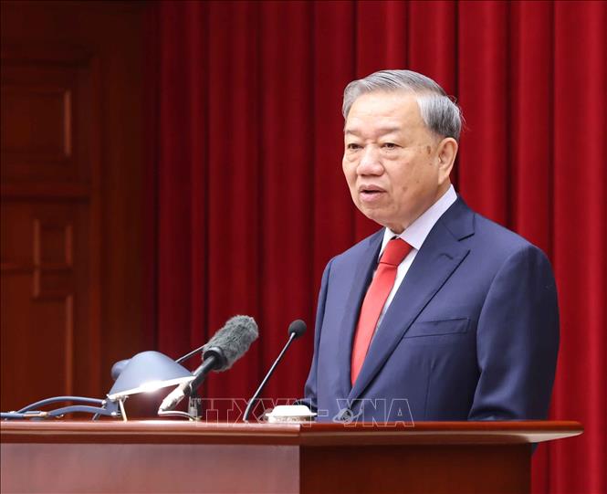 Tổng Bí thư Tô Lâm phát biểu khai mạc Hội nghị lần thứ hai Ban Chấp hành Trung ương Đảng khoá XIV. Ảnh: Thống Nhất – TTXVN