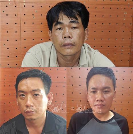 Các đối tượng (theo thứ tự từ trên xuống dưới, trái qua phải): Hồ Văn Thái, Lê Nguyễn Phước Thiên, Lê Văn Nghĩa. Ảnh: TTXVN phát