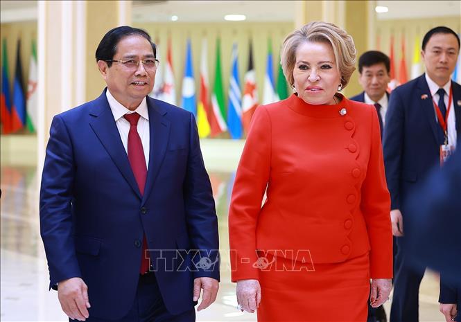 Thủ tướng Phạm Minh Chính hội kiến Chủ tịch Hội đồng Liên bang Nga Valentina Matviyenko. Ảnh: Dương Giang-TTXVN