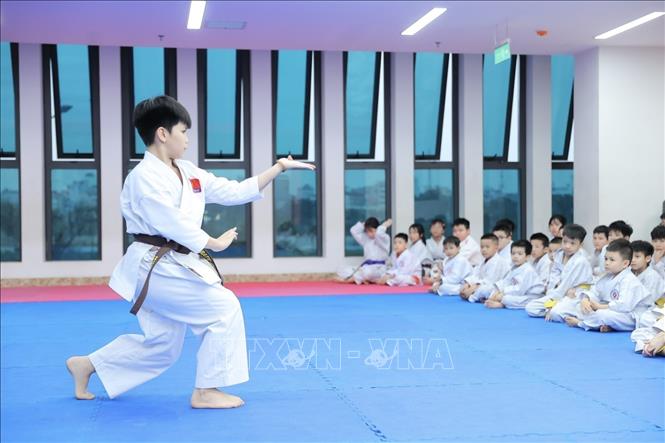 Võ sinh tập luyện với bài quyền cá nhân. Ảnh: Minh Quyết - TTXVN