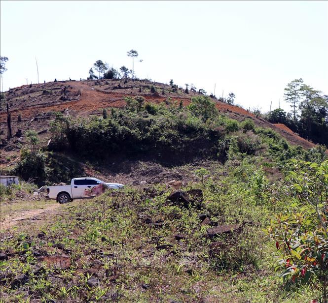 Trên Tỉnh lộ 676 có 2 mỏ đá nhưng đã bị thu hồi Giấy phép khai thác khoáng sản từ cuối năm 2024, đến nay chưa được cấp phép lại, gây ảnh hưởng lớn đến tiến độ thi công dự án. Ảnh: Cao Nguyên-TTXVN 
