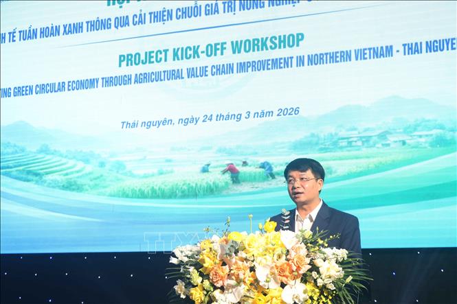 Ông Nông Quang Nhất, Phó Chủ tịch UBND tỉnh Thái Nguyên, phát biểu tại hội thảo. Ảnh: Vũ Hoàng Giang - TTXVN