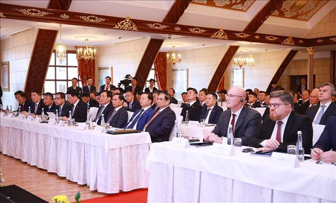 Thủ tướng Phạm Minh Chính tham dự Diễn đàn doanh nghiệp Việt Nam – Liên bang Nga. Ảnh: Dương Giang-TTXVN
