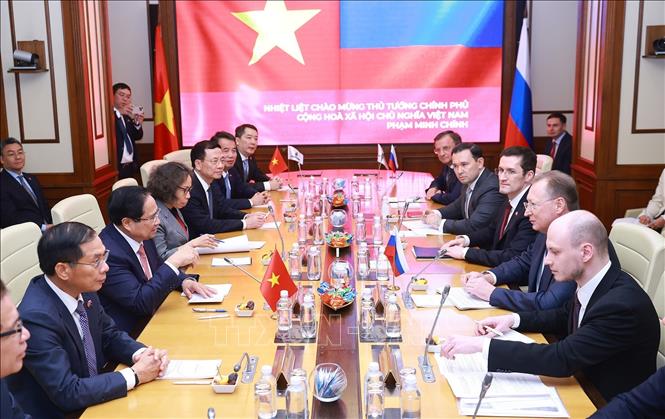 Thủ tướng Phạm Minh Chính gặp ông Sergei Kudryashov, Tổng Giám đốc Công ty Zarubezhneft. Ảnh: Dương Giang-TTXVN
