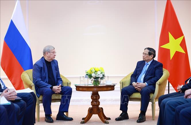  Thủ tướng Phạm Minh Chính tiếp ông Vladimir Yevtushenkov - Nhà sáng lập Công ty Cổ phần đại chúng AFK Sistema, Nga. Ảnh: Dương Giang-TTXVN
