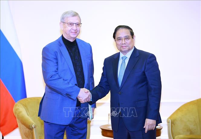  Thủ tướng Phạm Minh Chính tiếp ông Vladimir Yevtushenkov - Nhà sáng lập Công ty Cổ phần đại chúng AFK Sistema, Nga. Ảnh: Dương Giang-TTXVN
