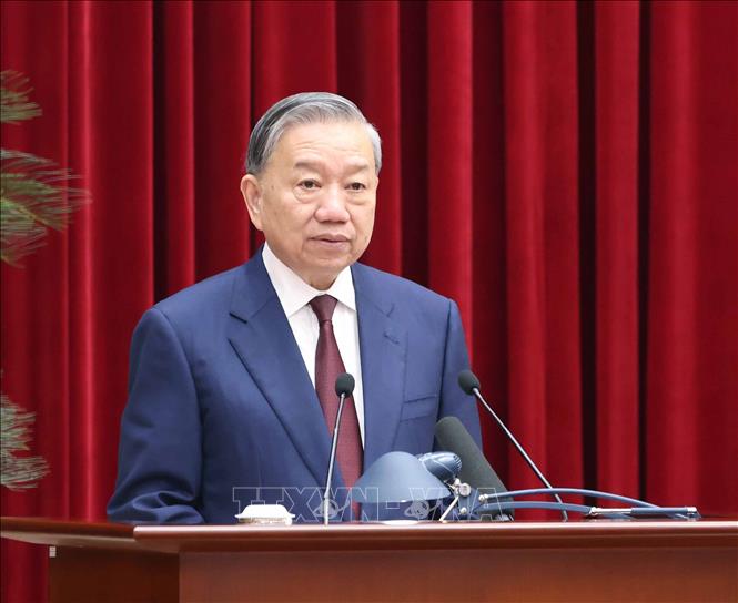 Tổng Bí thư Tô Lâm phát biểu bế mạc Hội nghị lần thứ hai Ban Chấp hành Trung ương Đảng khoá XIV. Ảnh: Thống Nhất – TTXVN