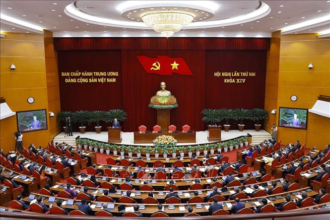 Phiên bế mạc Hội nghị lần thứ hai Ban Chấp hành Trung ương Đảng khoá XIV. Ảnh: Doãn Tấn - TTXVN