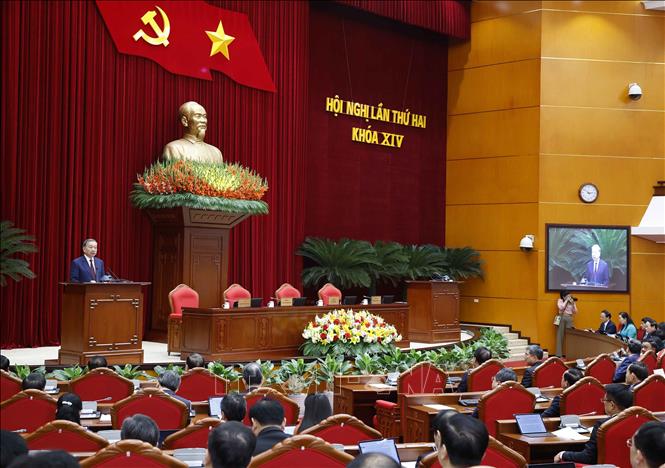 Tổng Bí thư Tô Lâm phát biểu bế mạc Hội nghị lần thứ hai Ban Chấp hành Trung ương Đảng khoá XIV. Ảnh: Thống Nhất – TTXVN