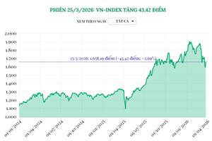 Phiên 25/3/2026: VN-Index tăng 43,42 điểm