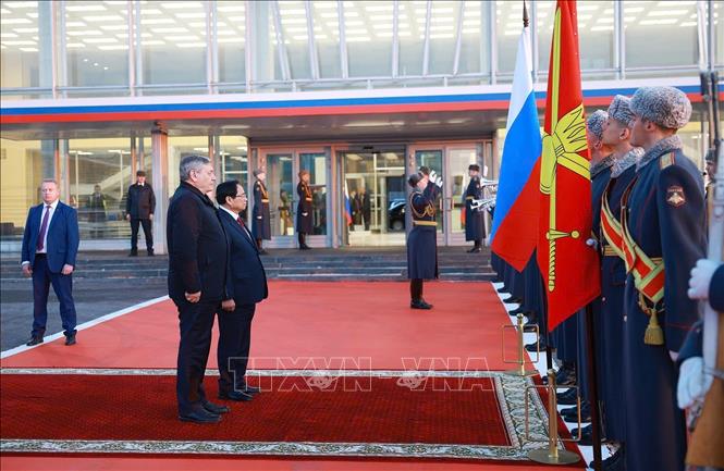 Lễ tiễn Thủ tướng Phạm Minh Chính tại sân bay Vnukovo 2, thủ đô Moskva. Ảnh: Dương Giang - TTXVN