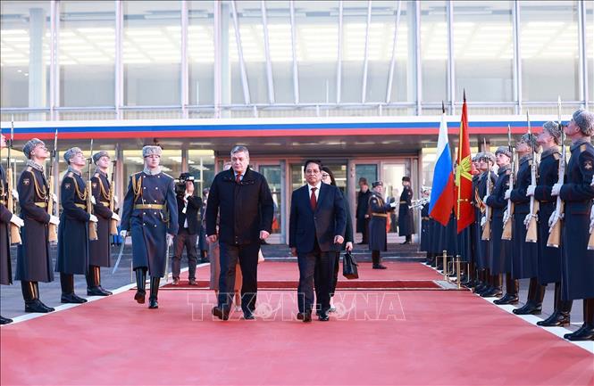 Lễ tiễn Thủ tướng Phạm Minh Chính tại sân bay Vnukovo 2, thủ đô Moskva. Ảnh: Dương Giang - TTXVN