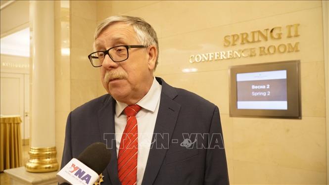 Phó chủ tịch Hội hữu nghị Nga-Việt, Phó Giáo sư, Tiến sĩ Petr Tsvetov. Ảnh: Tâm Hằng - phóng viên TTXVN tại LB Nga 