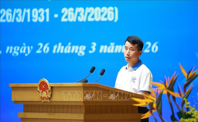 Gương mặt trẻ Việt Nam tiêu biểu năm 2025 Mùa A Thi, Bản Háng Pu Xi, xã Xa Dung, tỉnh Điện Biên phát biểu. Ảnh: Dương Giang-TTXVN 
