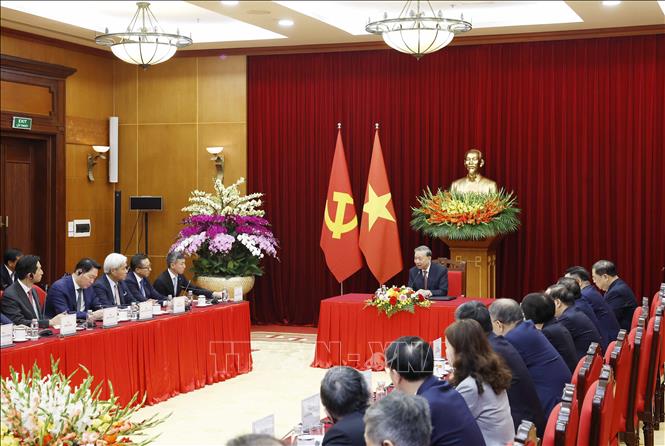 Tổng Bí thư Tô Lâm tiếp lãnh đạo của hơn 40 tập đoàn, doanh nghiệp quốc tế lớn là thành viên của Hội đồng Kinh doanh Châu Á. Ảnh: Thống Nhất – TTXVN