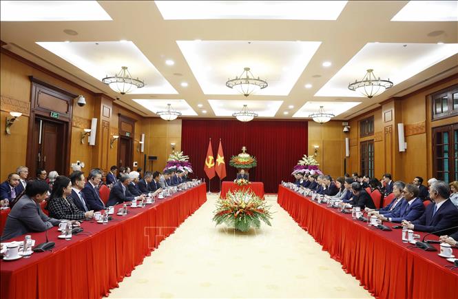 Tổng Bí thư Tô Lâm tiếp lãnh đạo của hơn 40 tập đoàn, doanh nghiệp quốc tế lớn là thành viên của Hội đồng Kinh doanh Châu Á. Ảnh: Thống Nhất – TTXVN