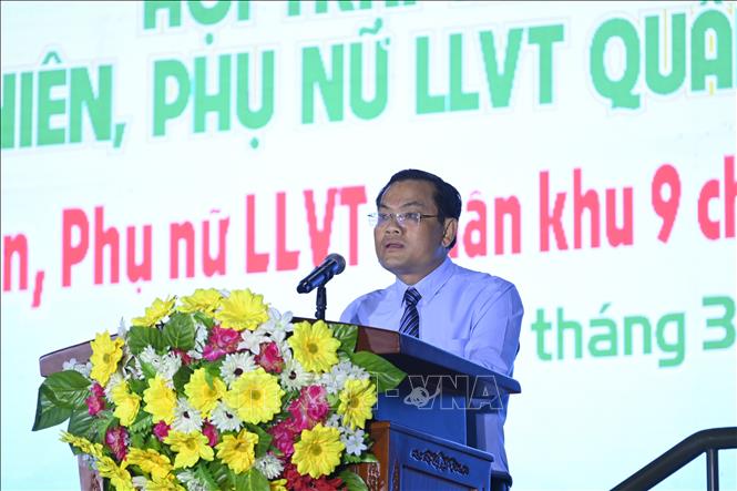 Phó Chủ tịch UBND tỉnh Cà Mau Ngô Vũ Thăng phát biểu khai mạc hội trại. Ảnh: Chanh Đa-TTXVN