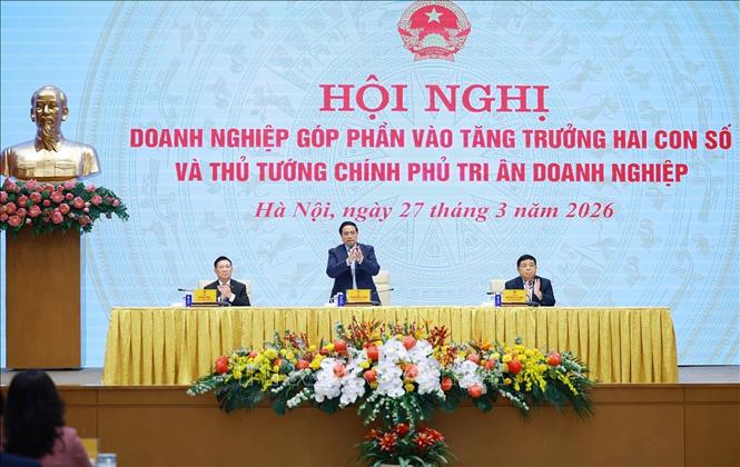 Thủ tướng Phạm Minh Chính chủ trì Hội nghị Doanh nghiệp góp phần vào tăng trưởng hai con số và Thủ tướng Chính phủ tri ân doanh nghiệp. Ảnh: Dương Giang-TTXVN
