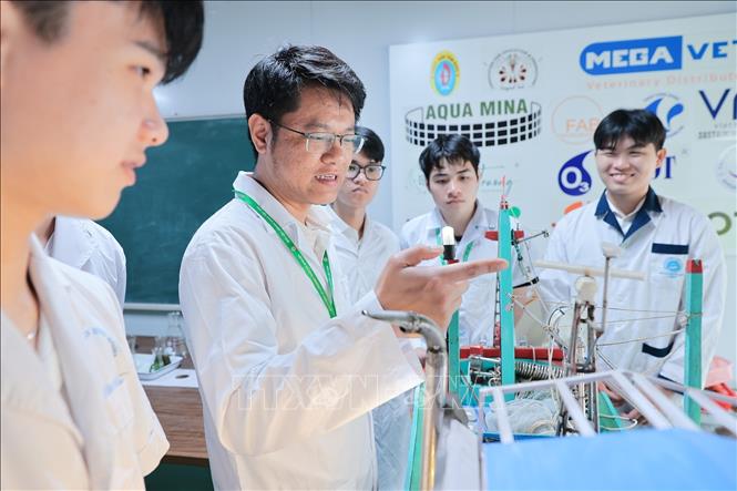 Hoạt động học tập trên mô hình tàu đánh cá của ngư dân Khánh Hòa giúp sinh viên Khoa Thuỷ sản tiếp cận thực tiễn nghề biển. Ảnh: Lê Đông - TTXVN
