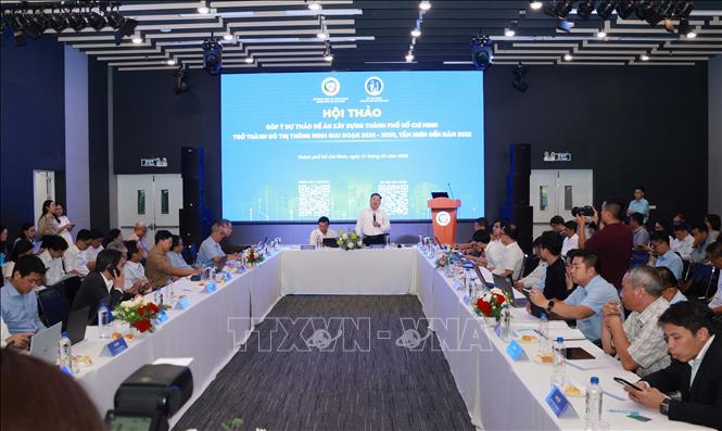 Hội thảo Góp ý dự thảo Đề án xây dựng TP Hồ Chí Minh trở thành đô thị thông minh giai đoạn 2026 - 2030, tầm nhìn đến năm 2035. Ảnh: Thu Hoài - TTXVN