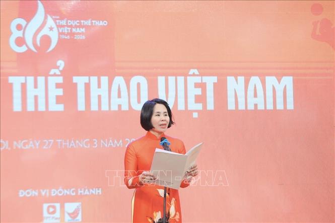 Phó Cục trưởng Cục TDTT Việt Nam Lê Thị Hoàng Yến phát biểu. Ảnh: Minh Quyết - TTXVN