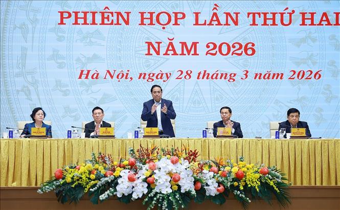 Thủ tướng Phạm Minh Chính chủ trì phiên họp lần thứ hai của BCĐ về phát triển khoa học công nghệ và Đề án 06. Ảnh: Dương Giang-TTXVN 
