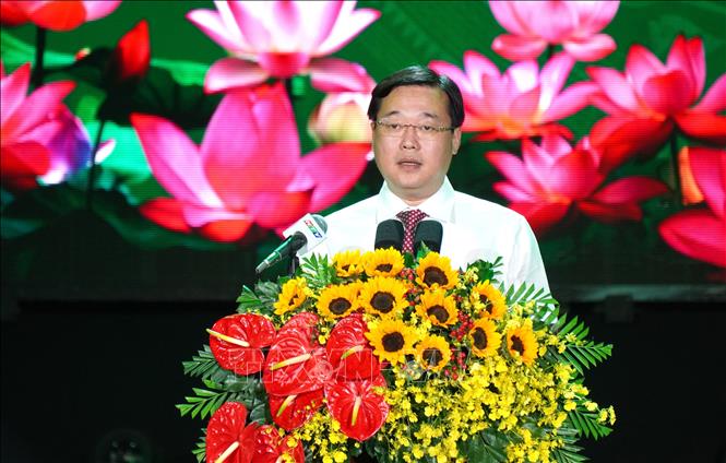 Ông Lê Quốc Phong, Phó Bí thư Thường trực Thành ủy TP. Hồ Chí Minh phát biểu tại lễ kỷ niệm. Ảnh: Trung Tuyến - TTXVN