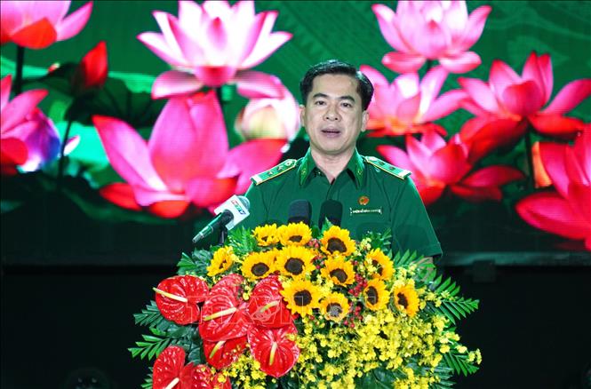 Ông Triệu Đỗ Hồng Phước, Chỉ huy trưởng Lực lượng Thanh niên xung phong TP. Hồ Chí Minh phát biểu tại lễ kỷ niệm. Ảnh: Trung Tuyến - TTXVN