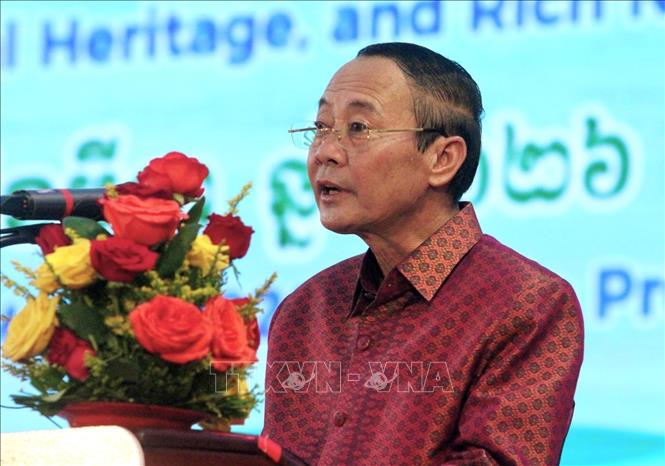 Ông Va Thon, Tỉnh trưởng tỉnh Kratie (Campuchia) phát biểu tại sự kiện khai mạc. Ảnh: Quang Anh – PV TTXVN tại Campuchia