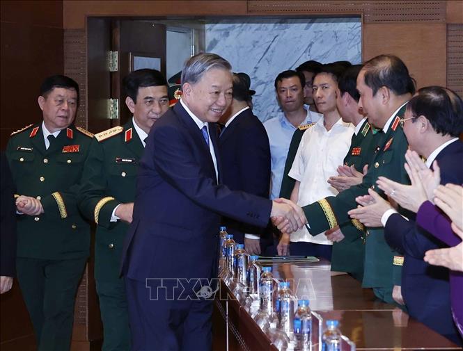 Tổng Bí thư Tô Lâm, Bí thư Quân ủy Trung ương và các đại biểu tại lễ kỷ niệm. Ảnh: Thống Nhất – TTXVN