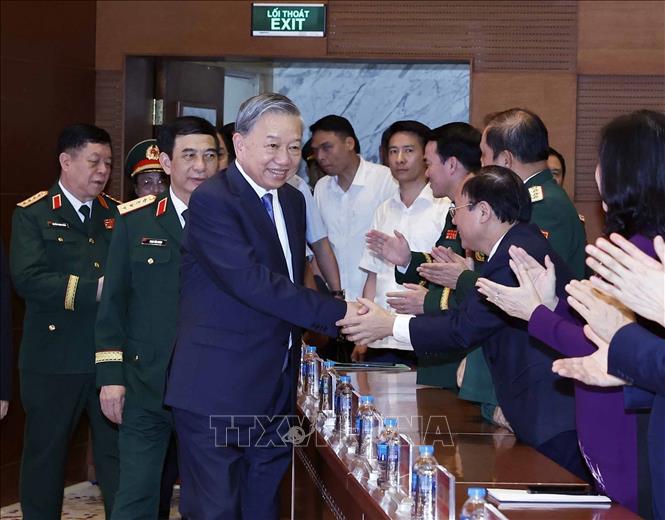 Tổng Bí thư Tô Lâm, Bí thư Quân ủy Trung ương và các đại biểu tại lễ kỷ niệm. Ảnh: Thống Nhất – TTXVN