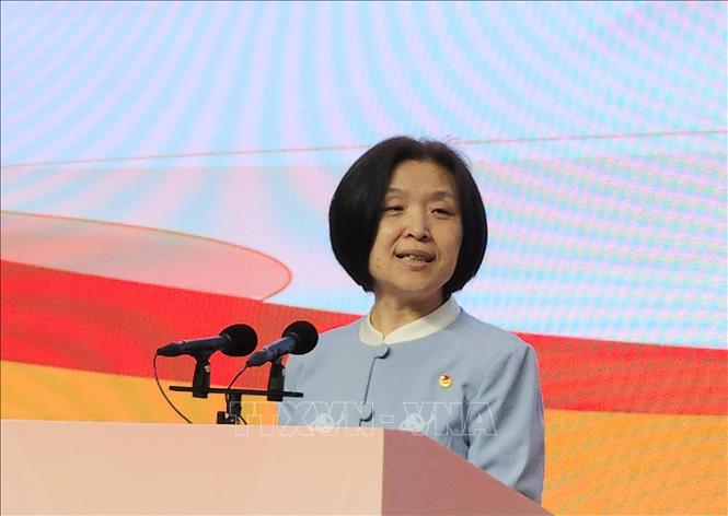 Trưởng ban Liên lạc Quốc tế, Trung ương Đoàn Thanh niên Cộng sản Trung Quốc Đổng Hà phát biểu khai mạc. Ảnh: Chu Thanh Vân - TTXVN
