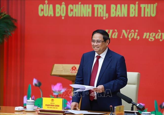 Bí thư Đảng uỷ, Thủ tướng Chính phủ Phạm Minh Chính phát biểu. Ảnh: Dương Giang-TTXVN  
