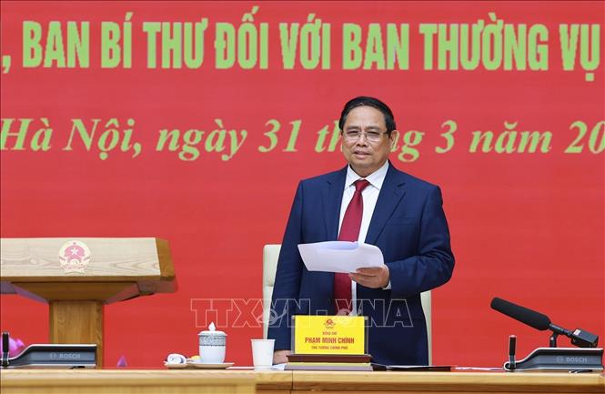 Bí thư Đảng uỷ, Thủ tướng Chính phủ Phạm Minh Chính phát biểu. Ảnh: Dương Giang-TTXVN  
