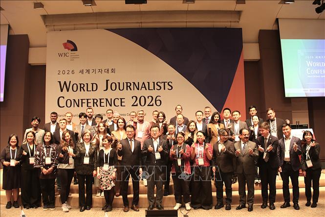 Đại diện báo chí các nước tham dự hội nghị. Ảnh Khánh Vân - TTXVN tại Hàn Quốc