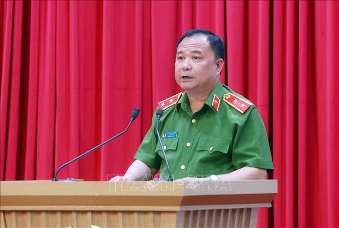Trung tướng Trần Văn Thiện, Cục trưởng Cục Cảnh sát quản lý tạm giữ, tạm giam và thi hành án hình sự tại cộng đồng phát biểu. Ảnh: Phạm Kiên - TTXVN