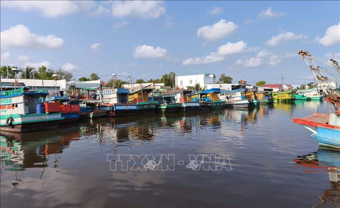 Tàu cá neo đậu ở xã Khánh Lâm. Ảnh: Tuấn Phi - TTXVN