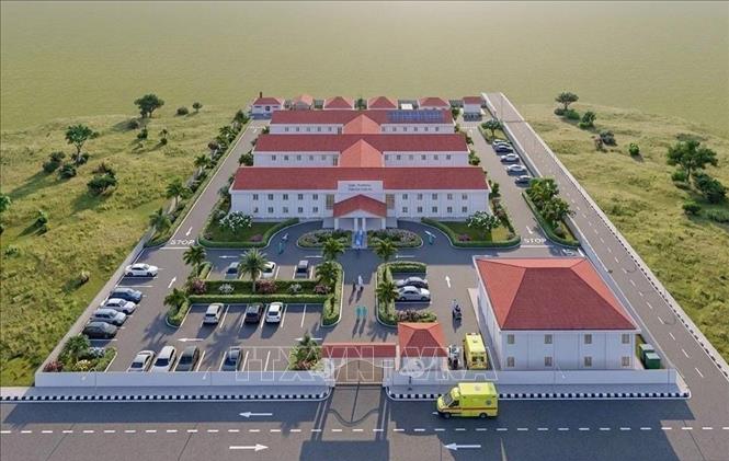 Mô hình toàn cảnh Dự án xây dựng Bệnh viện Hữu nghị Đà Nẵng - Xekong. Ảnh: Xuân Tú - PV TTXVN tại Lào