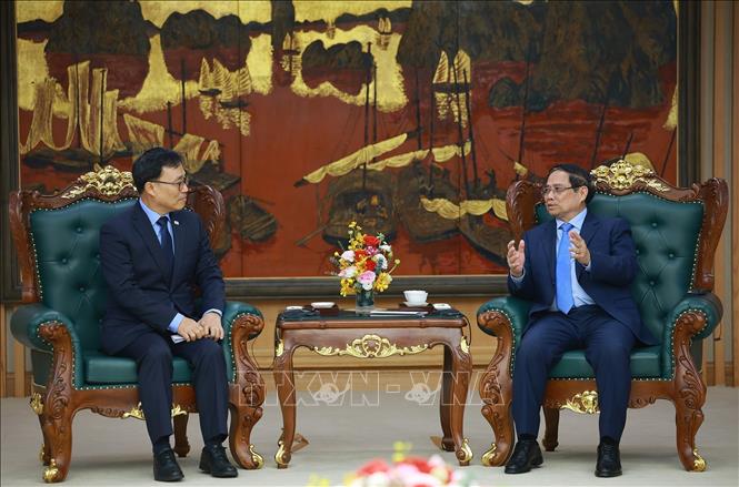 Thủ tướng Phạm Minh Chính tiếp ông Choi Young Sam, Đại sứ Hàn Quốc tại Việt Nam. Ảnh: Dương Giang - TTXVN