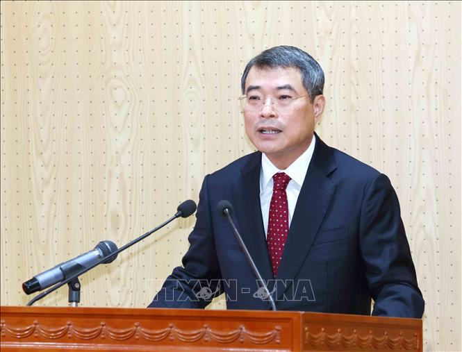 Đồng chí Lê Minh Hưng, Uỷ viên Bộ Chính trị, Bí thư Trung ương Đảng, Trưởng Ban Tổ chức Trung ương phát biểu tại hội nghị. Ảnh: Phương Hoa - TTXVN