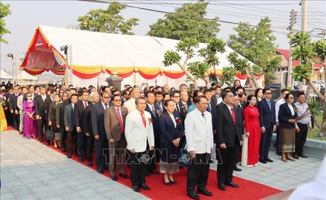 Các đại biểu hai nước Việt Nam - Lào tham dự sự kiện. Ảnh: Xuân Tú - PV TTXVN tại Lào